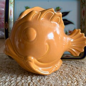 MCM Orange Ceramic Fish planter